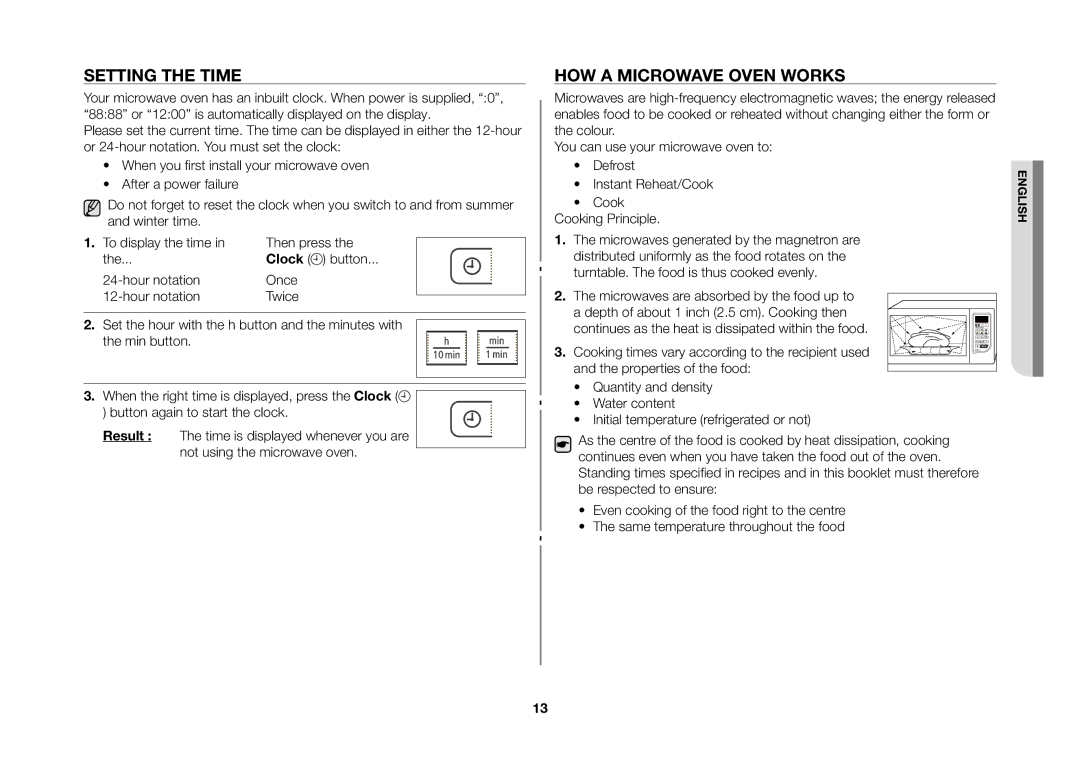 Samsung GW73C/XEH manual Setting the time, How a microwave oven works 