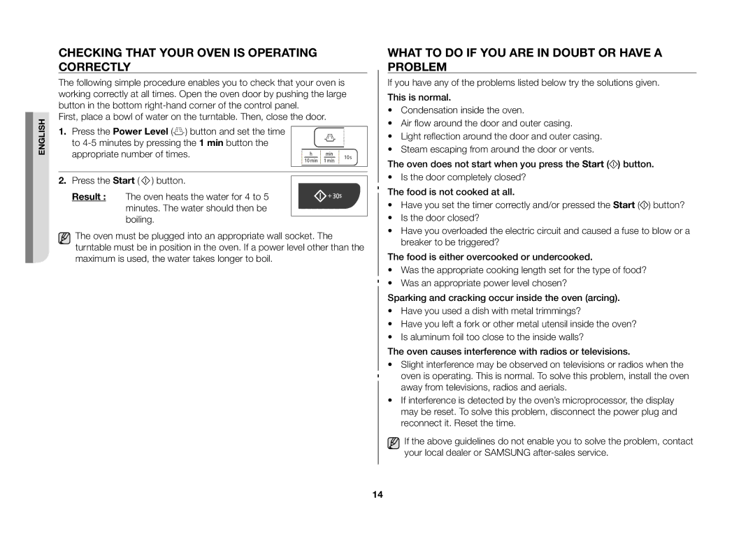 Samsung GW73C/XEH manual Checking that your oven is operating correctly, What to do if you are in doubt or have a problem 