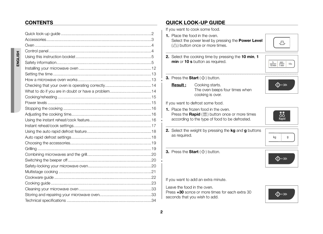 Samsung GW73C/XEH manual Contents, Quick look-up guide 