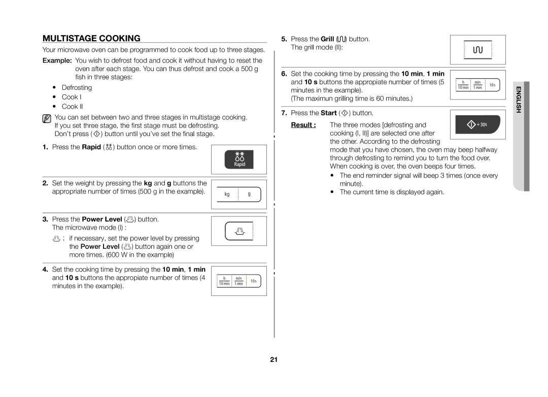 Samsung GW73C/XEH manual Multistage cooking, Other. According to the defrosting 