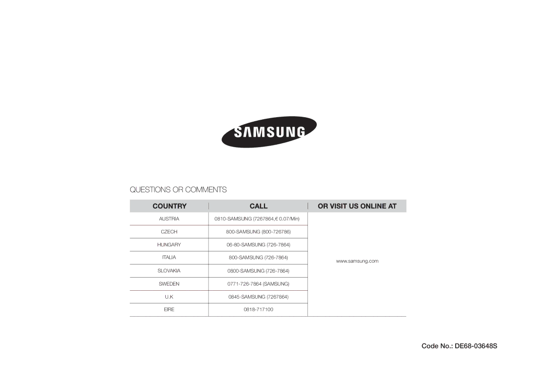 Samsung GW73C/XEH manual Code No. DE68-03648S, Austria 