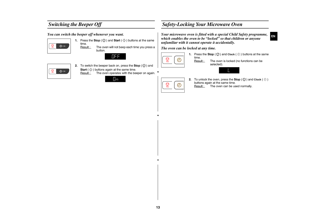 Samsung GW73C/XEH manual Switching the Beeper Off Safety-Locking Your Microwave Oven 