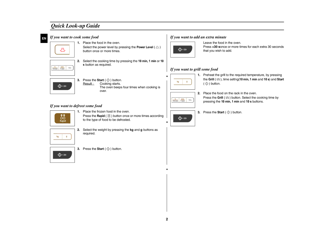 Samsung GW73C/XEH manual Quick Look-up Guide, EN If you want to cook some food 