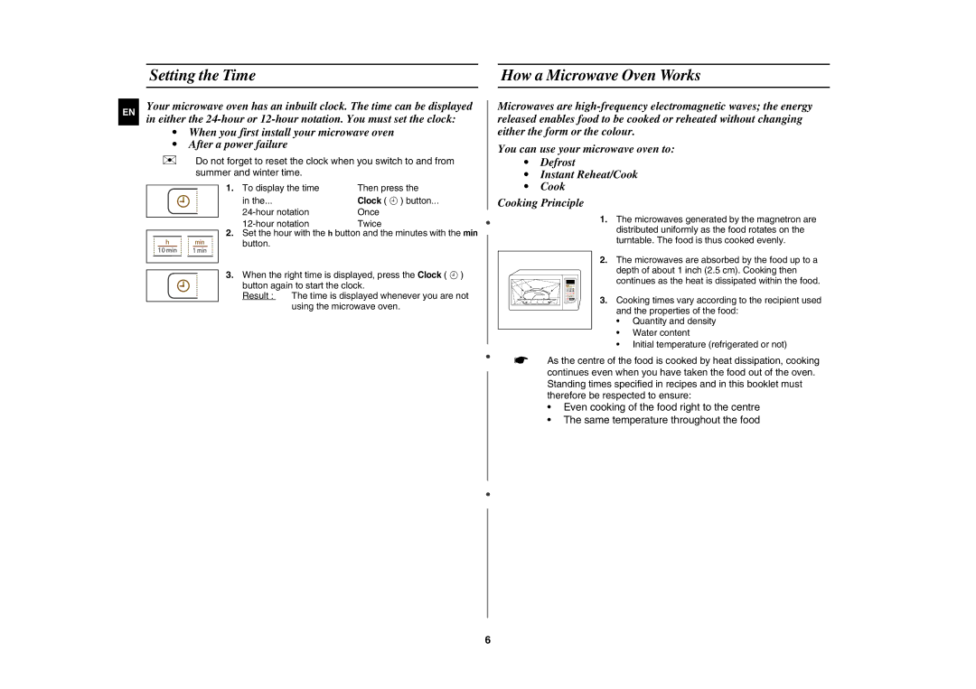 Samsung GW73C/XEH manual Setting the Time How a Microwave Oven Works 