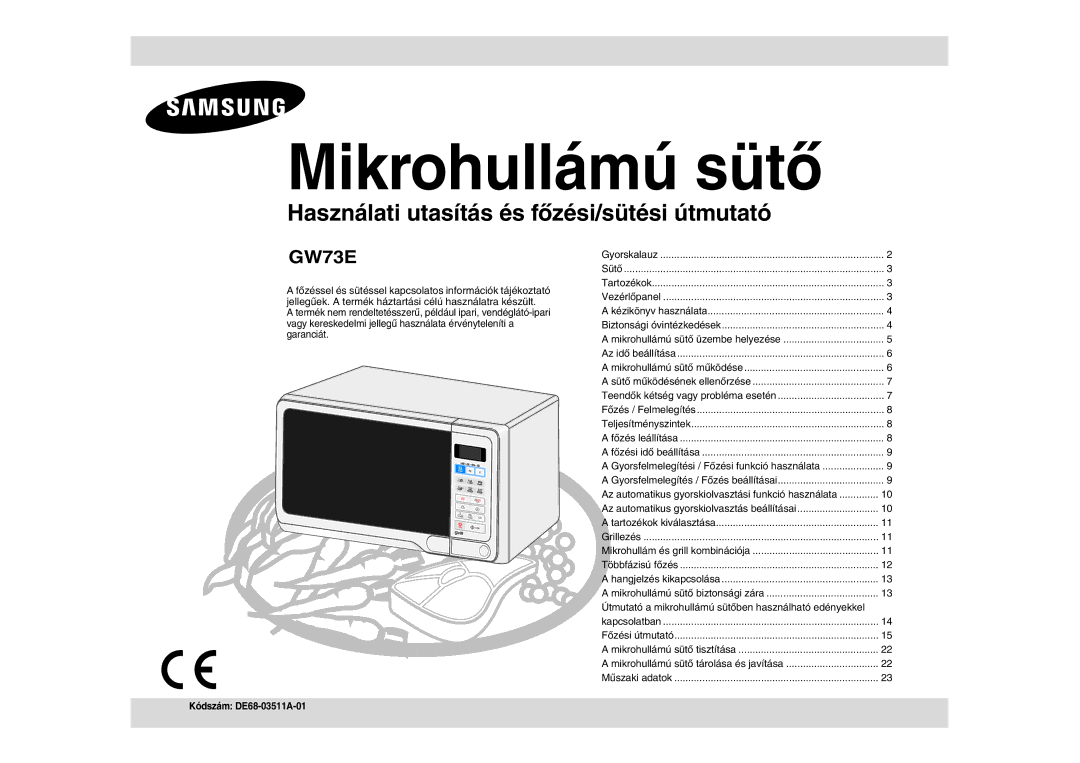 Samsung GW73E-WB/XEH, GW73E-SB/XEH manual Mikrovlnná trouba 