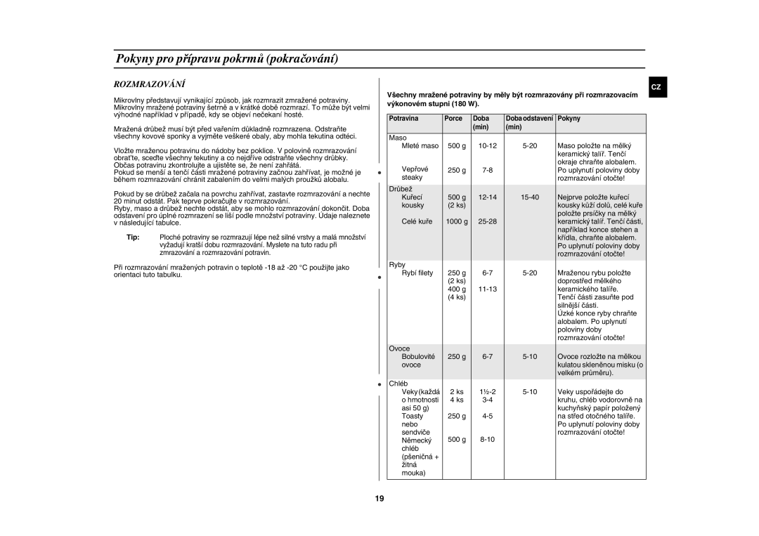 Samsung GW73E-WB/XEH, GW73E-SB/XEH manual Rozmrazování 