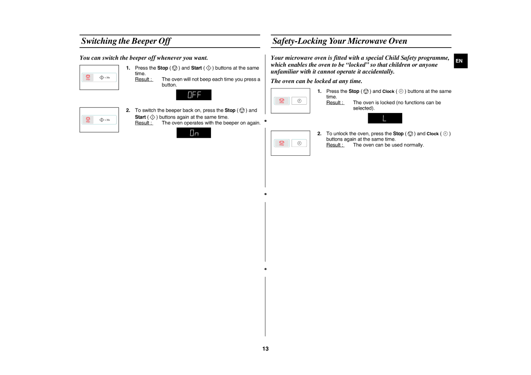 Samsung GW73E-SB/XEH manual Switching the Beeper Off Safety-Locking Your Microwave Oven 