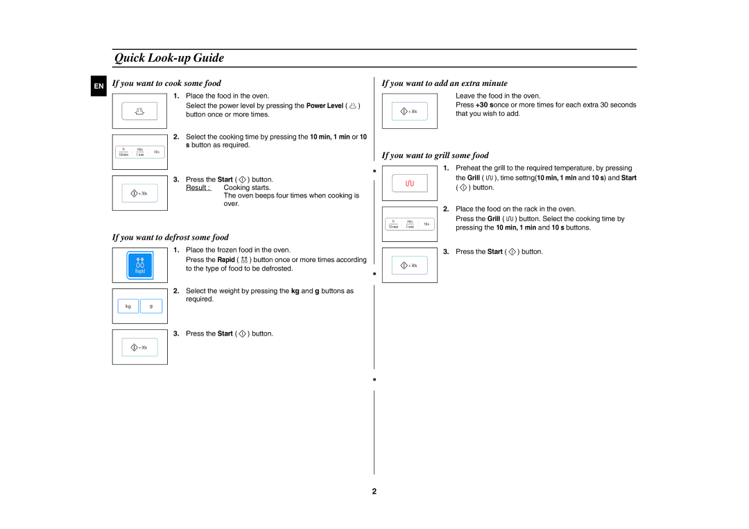 Samsung GW73E-SB/XEH manual Quick Look-up Guide, EN If you want to cook some food 