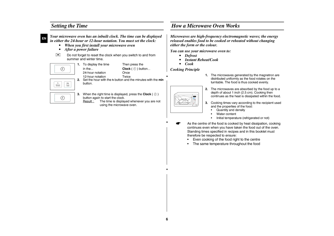 Samsung GW73E-SB/XEH manual Setting the Time How a Microwave Oven Works 