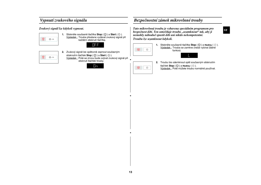 Samsung GW73E-SB/XEH manual Zvukový signál lze kdykoli vypnout 