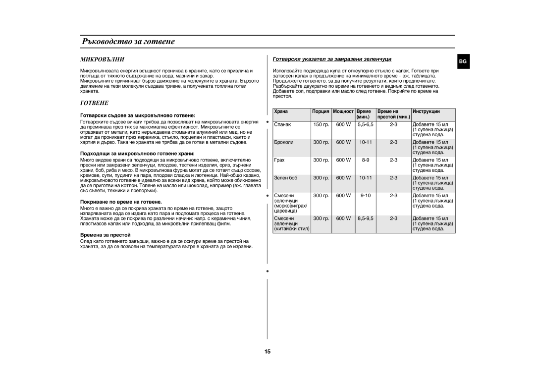 Samsung GW73E-WB/GEN, GW73E-WB/XEH, GW73E-WB/BOL manual Ръководство за готвене, Микровълни, Готвене 