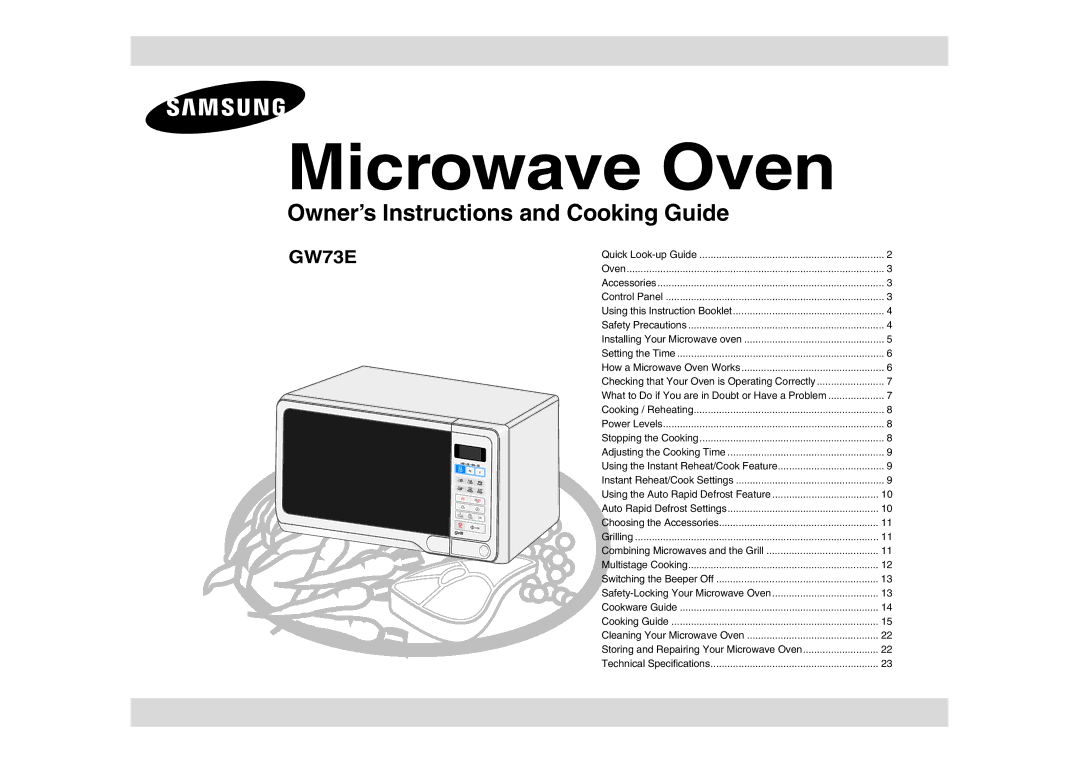 Samsung GW73E-WB/XEH, GW73E-WB/GEN, GW73E-WB/BOL manual Microwave Oven 