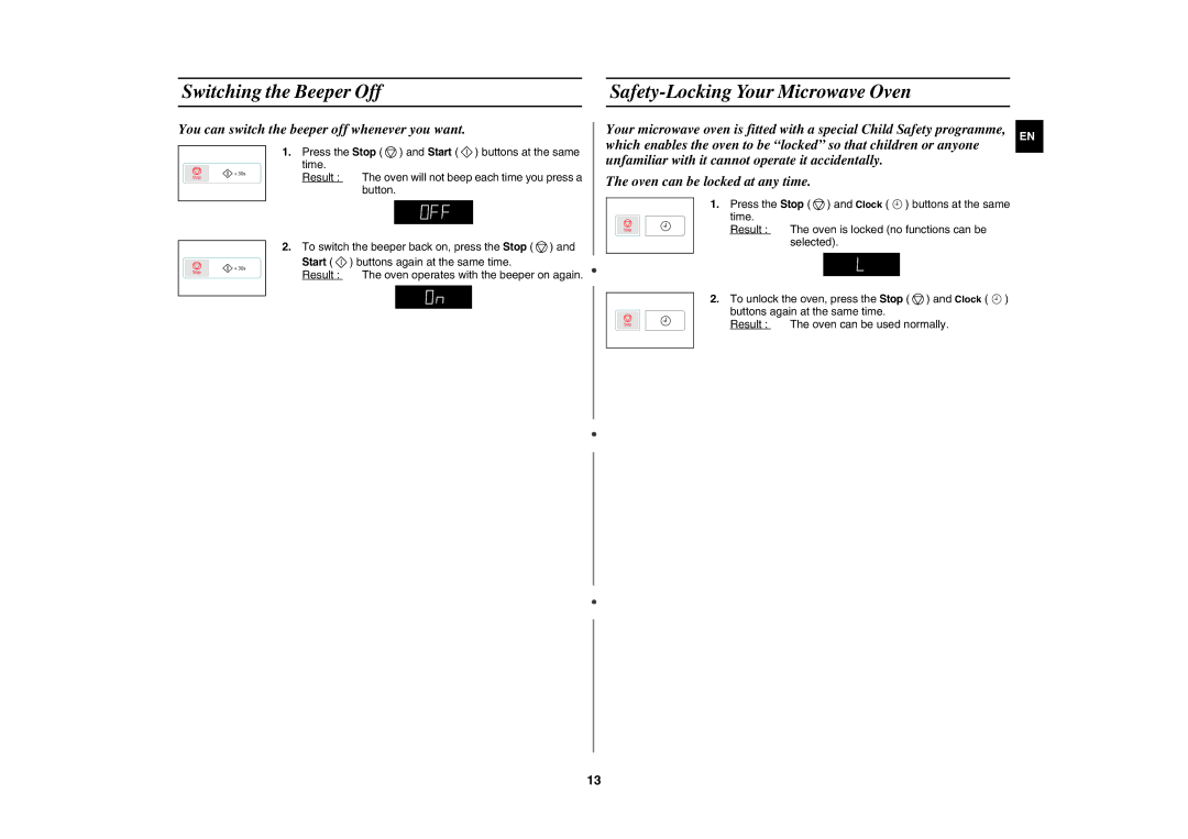 Samsung GW73E-WB/XEH, GW73E-WB/GEN, GW73E-WB/BOL manual Switching the Beeper Off Safety-Locking Your Microwave Oven 