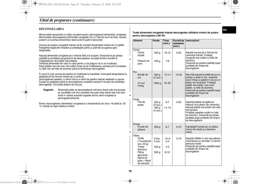 Samsung GW73E-WB/XEH, GW73E-WB/GEN, GW73E-WB/BOL manual Decongelarea 