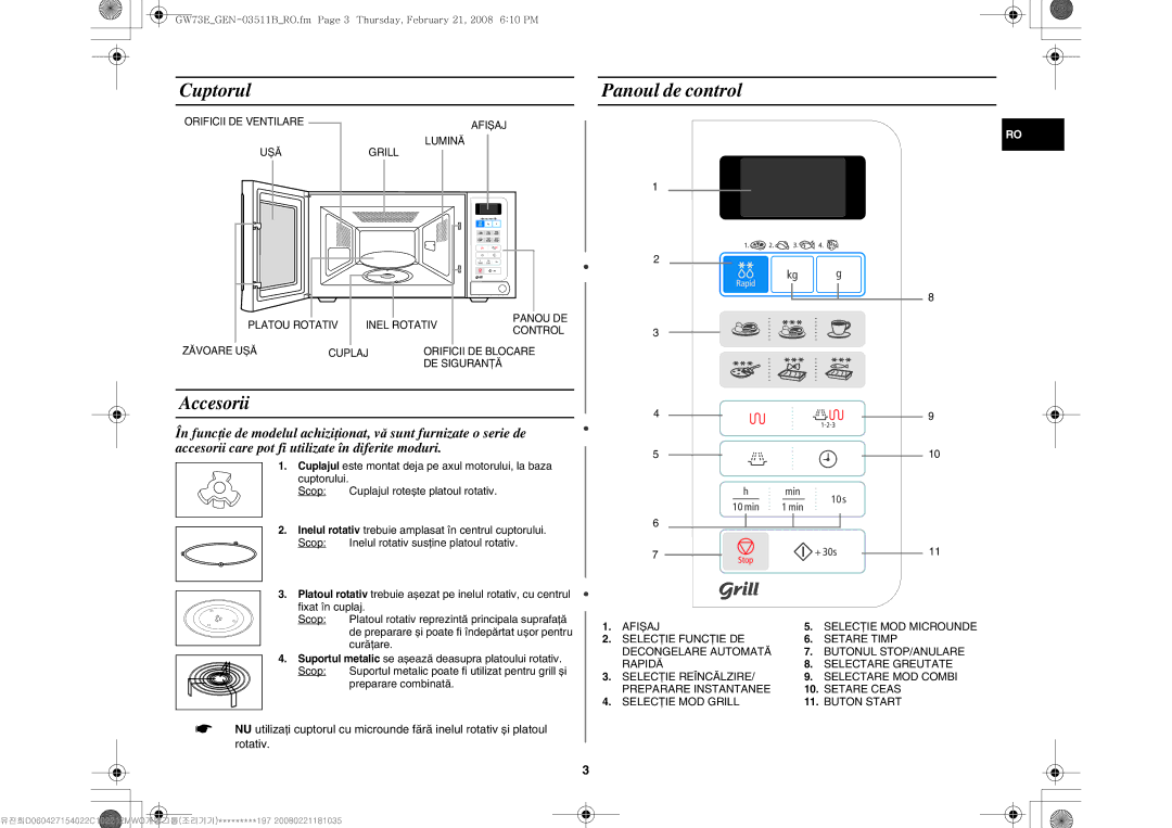 Samsung GW73E-WB/GEN, GW73E-WB/XEH, GW73E-WB/BOL manual Cuptorul Panoul de control, Preparare combinată 