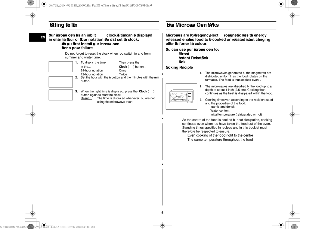 Samsung GW73E-WB/GEN, GW73E-WB/XEH, GW73E-WB/BOL manual Setting the Time, How a Microwave Oven Works 