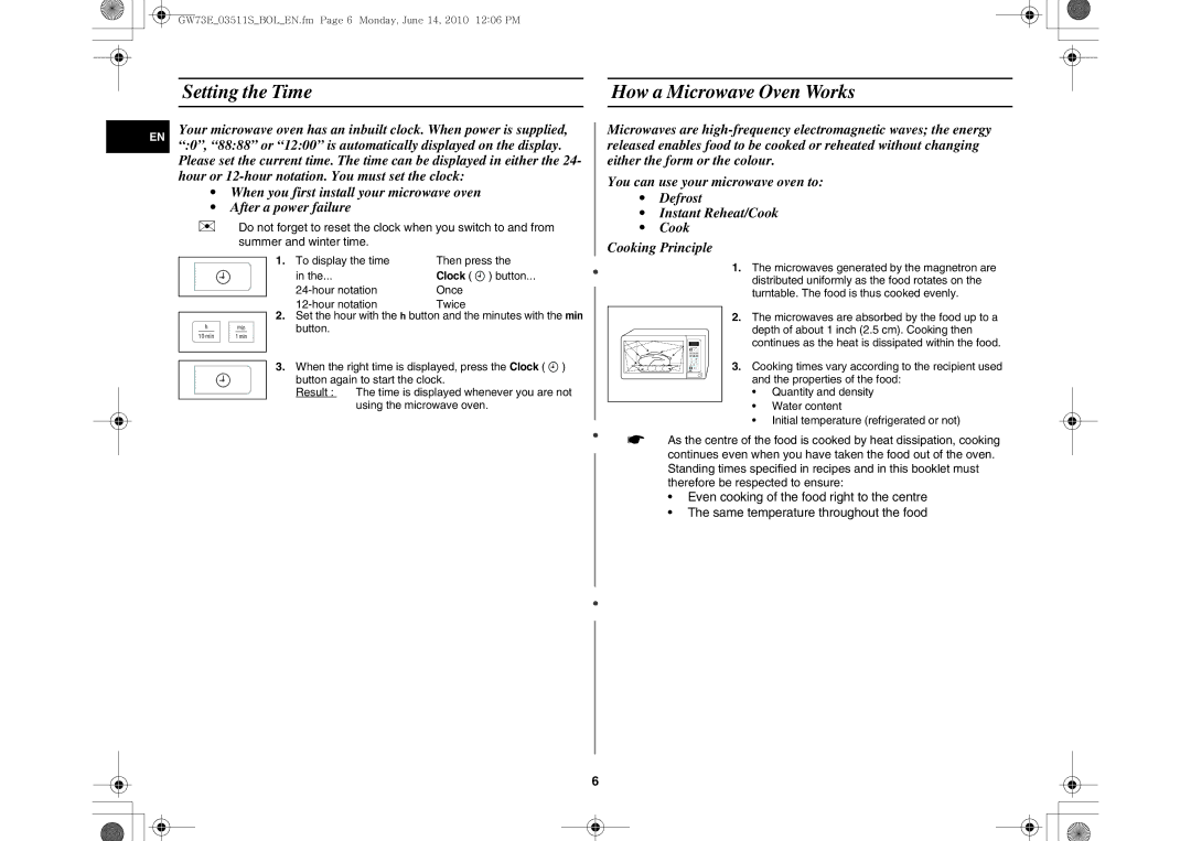 Samsung GW73E-WB/GEN, GW73E-WB/XEH, GW73E-WB/BOL manual Setting the Time, How a Microwave Oven Works 