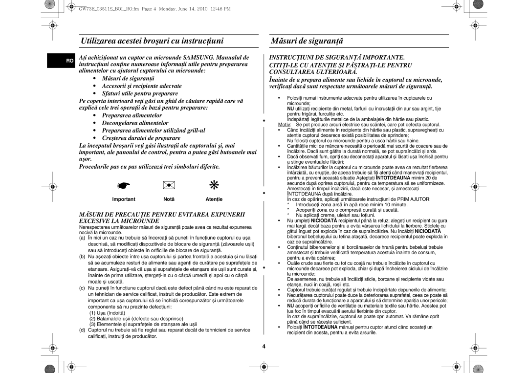 Samsung GW73E-WB/XEH, GW73E-WB/GEN, GW73E-WB/BOL manual Notă 