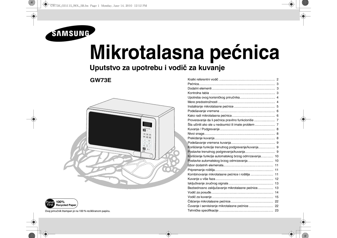 Samsung GW73E-WB/XEH manual Bezbednosno zaključavanje mikrotalasne pećnice, Čuvanje i servisiranje mikrotalasne pećnice 