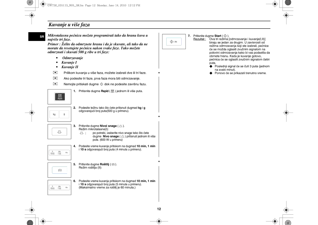 Samsung GW73E-WB/GEN, GW73E-WB/XEH, GW73E-WB/BOL manual Kuvanje u više faza, Režim mikrotalasneI 