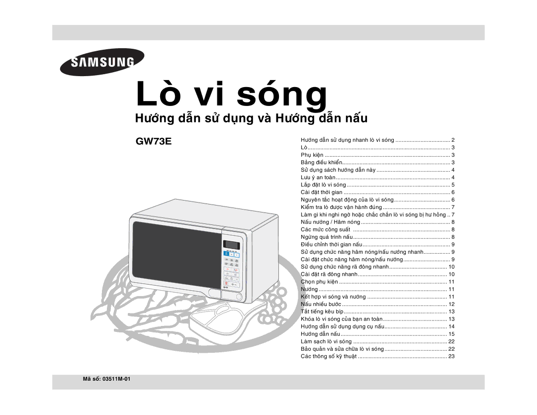 Samsung GW73E-SB/XSV, GW73E-WB/XSV manual Choïn phuï kieän Nöôùngï, Maõ soá 03511M-01 