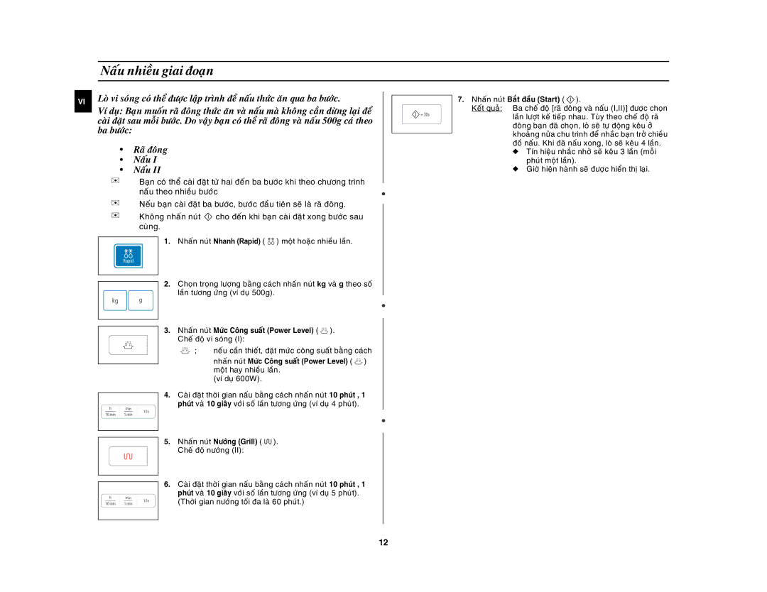 Samsung GW73E-WB/XSV manual Naáu nhieàu giai ñoaïn, Raõ ñoâng Naáu, Neáu caàn thieát, ñaët möùc coâng suaát baèng caùch 