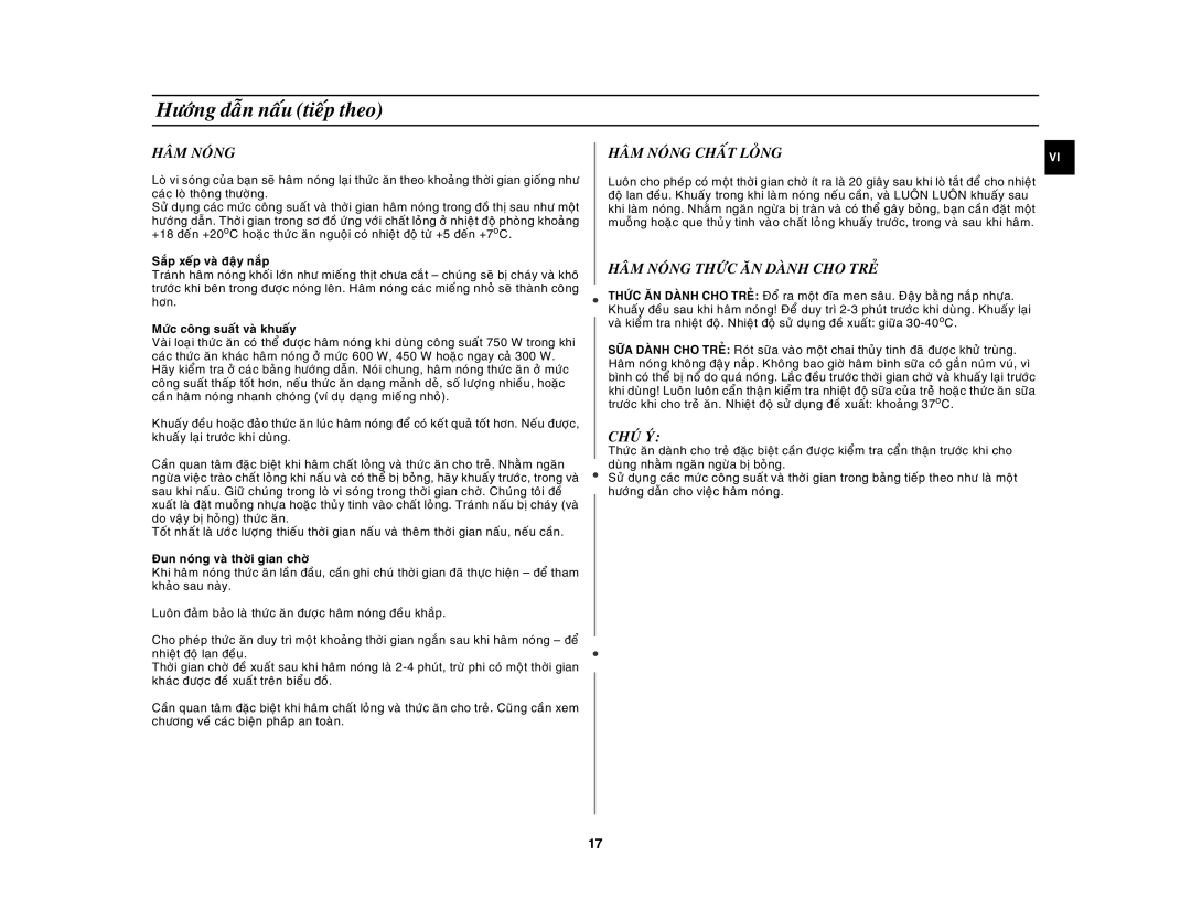 Samsung GW73E-SB/XSV, GW73E-WB/XSV manual Haâm Noùng Thöùc AÊN Daønh CHO Treû, Chuù YÙ 