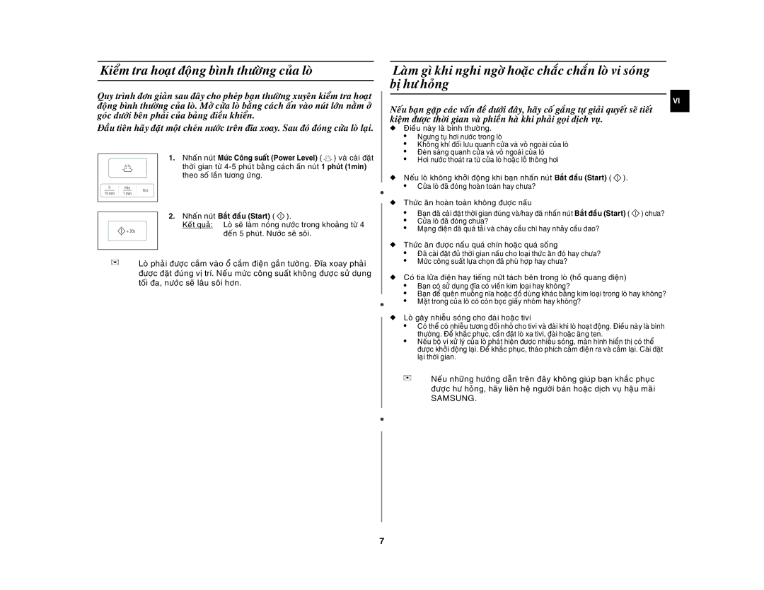 Samsung GW73E-SB/XSV, GW73E-WB/XSV manual Ñieàu naøy laø bình thöôøng, Thöùc aên hoaøn toaøn khoâng ñöôïc naáu 