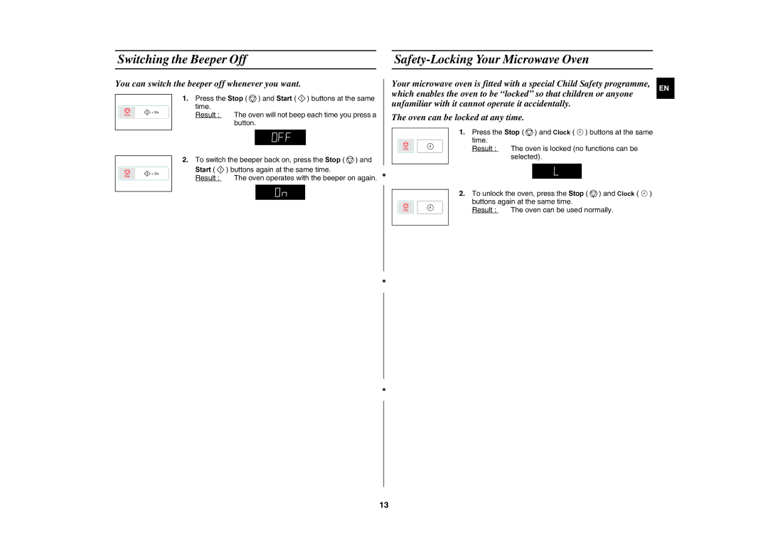 Samsung GW73E-SB/XSV, GW73E-WB/XSV manual Switching the Beeper Off Safety-Locking Your Microwave Oven 