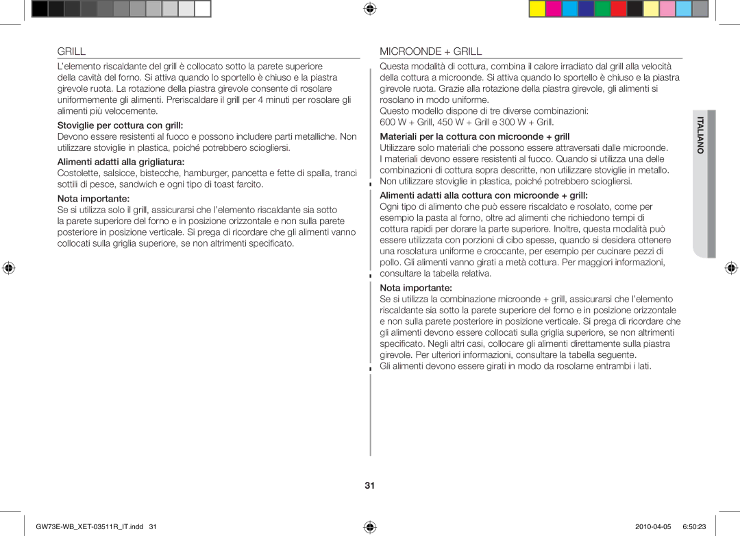 Samsung GW73E/XET manual Grill 