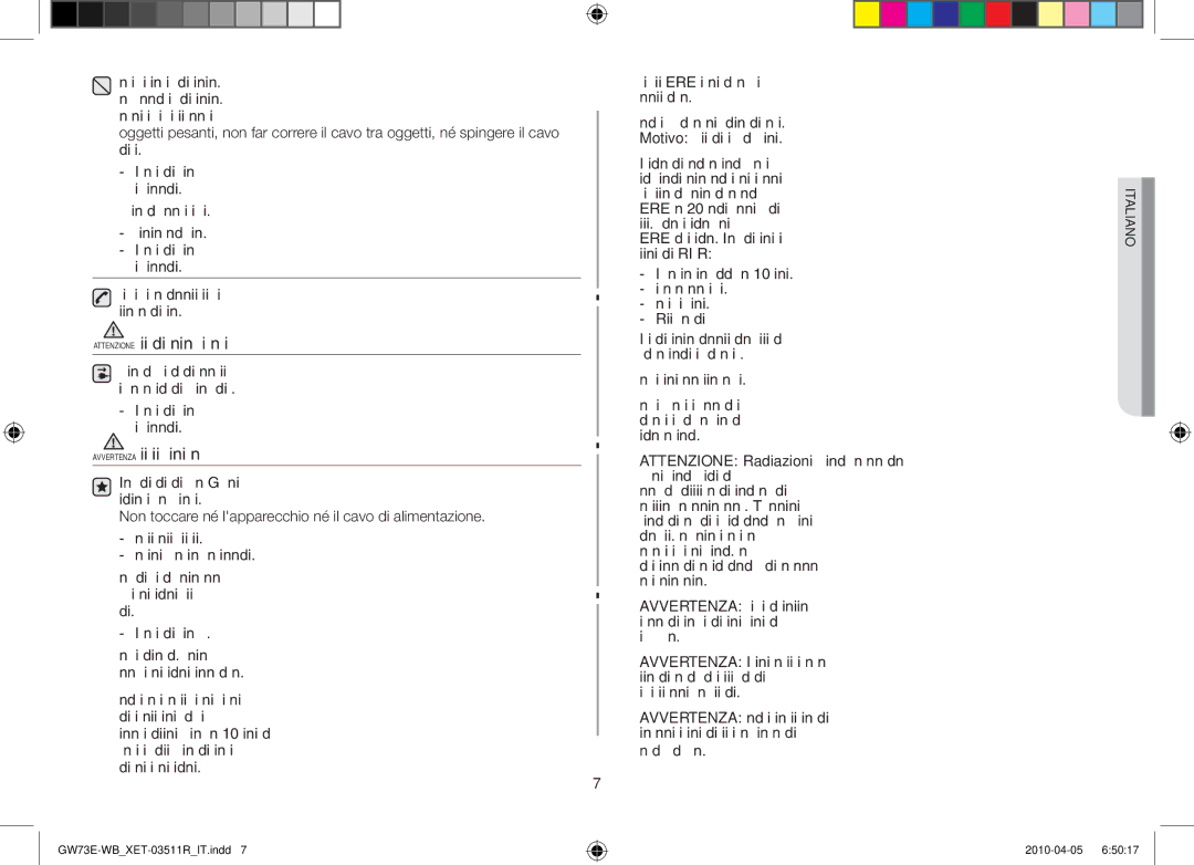 Samsung GW73E/XET manual Avvertenza Simboli relativi a importanti avvertenze per luso 