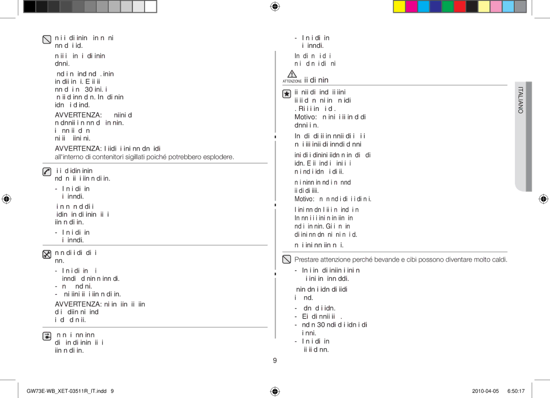 Samsung GW73E/XET manual Attenzione Simboli di attenzione per luso 