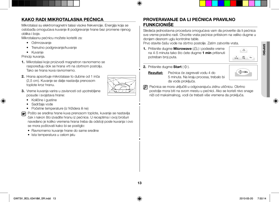 Samsung GW73V/BOL manual Kako radi mikrotalasna pećnica, Proveravanje da li pećnica pravilno funkcioniše 