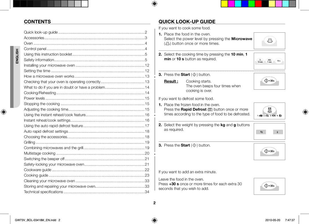 Samsung GW73V/BOL manual Contents, Quick look-up guide 