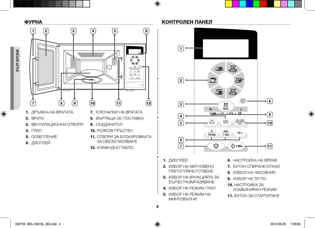 Samsung GW73V/BOL manual Фурна Контролен панел 