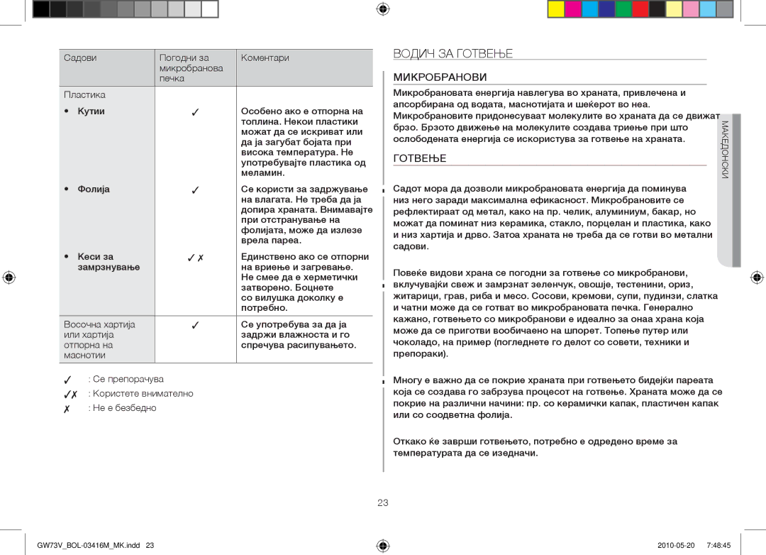 Samsung GW73V/BOL manual Водич за готвење, Микробранови, Готвење 