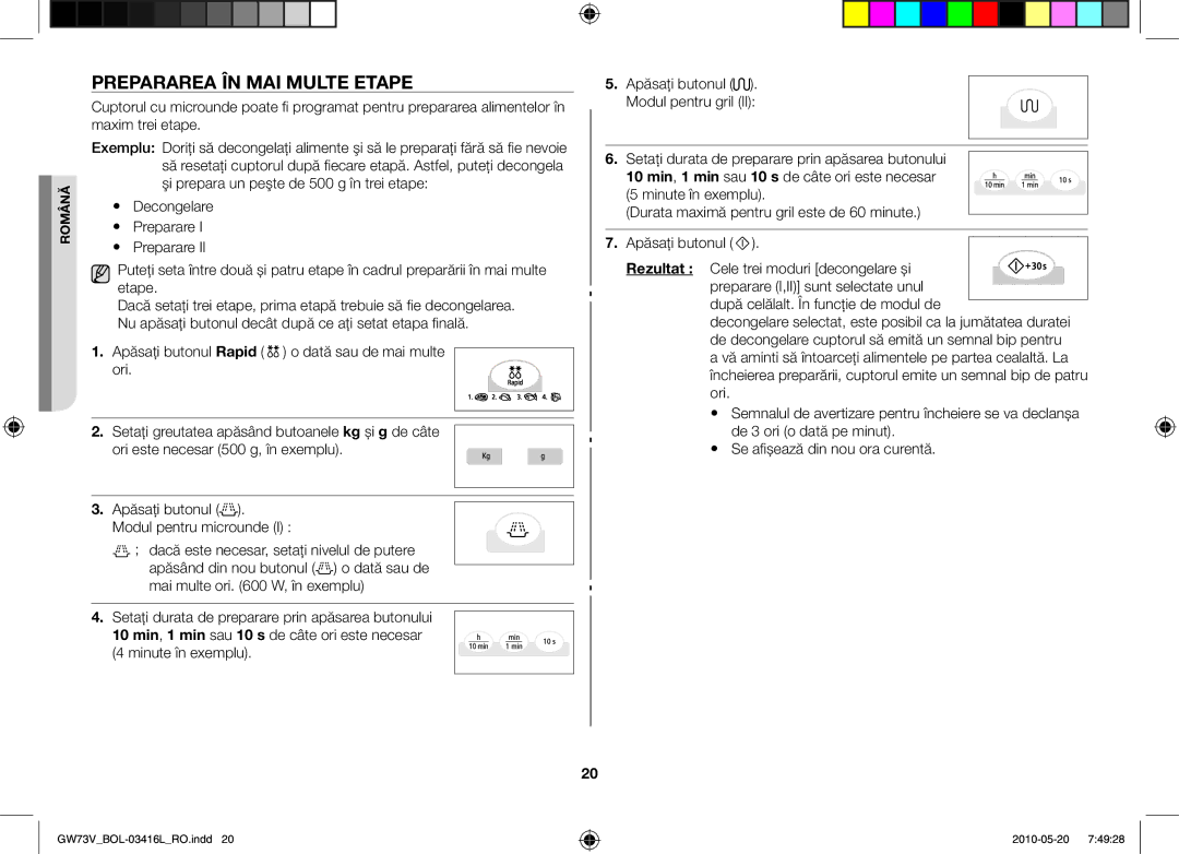 Samsung GW73V/BOL manual Prepararea în mai multe etape 