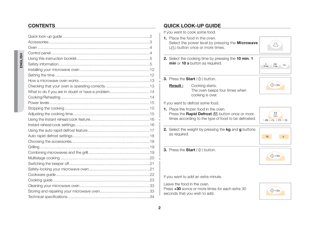 Samsung GW73V/XSV manual Contents, Quick look-up guide 