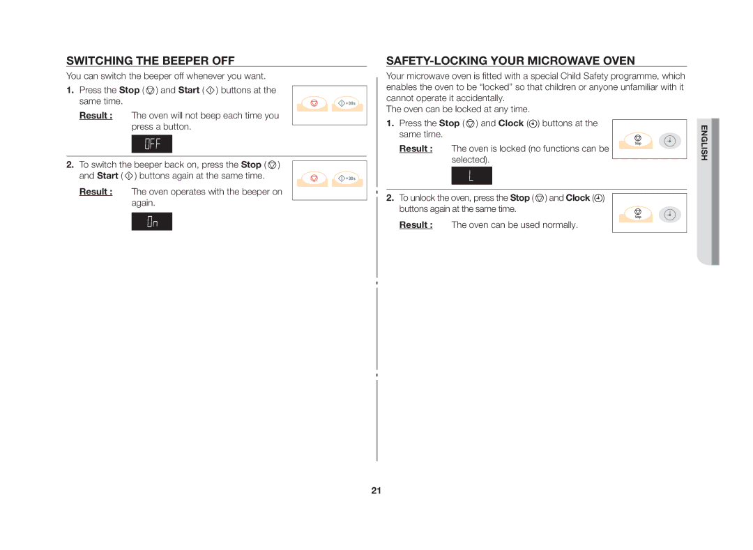 Samsung GW73V/XSV manual Switching the beeper off, Safety-locking your microwave oven 