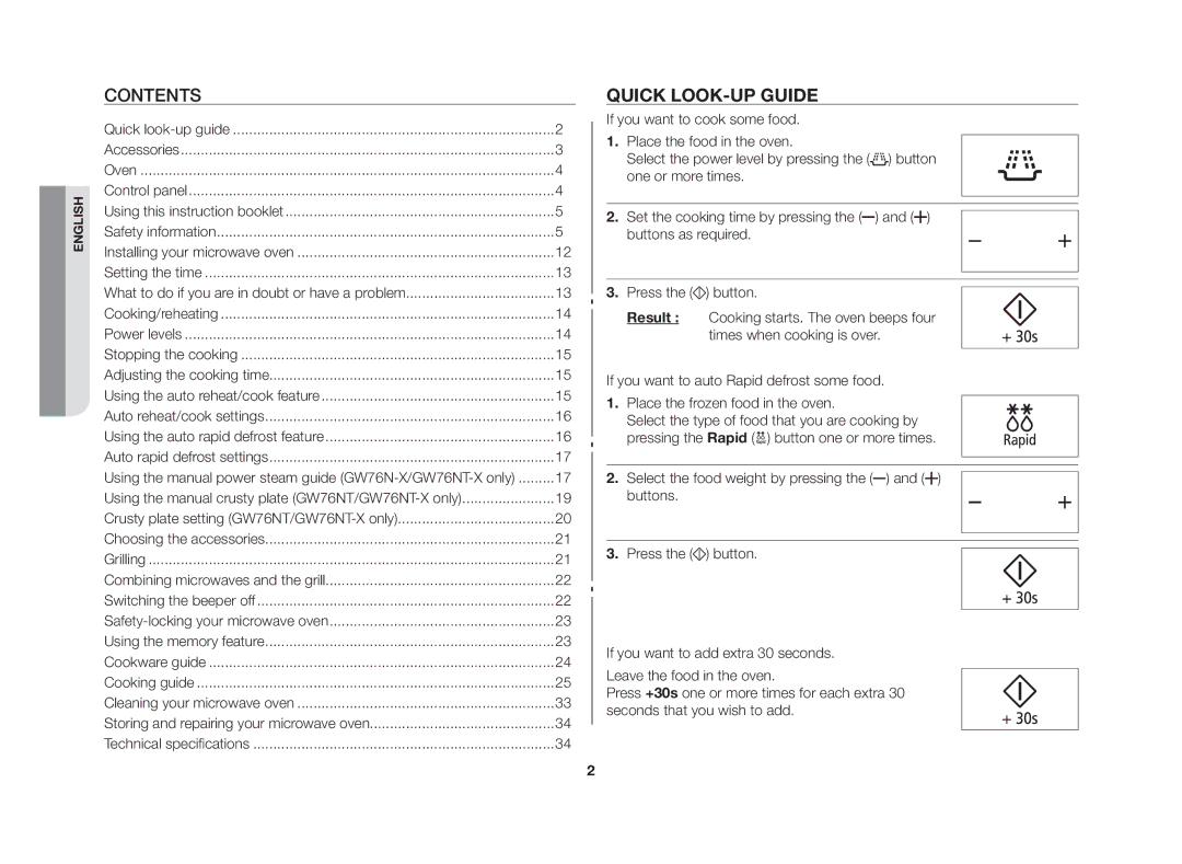 Samsung GW76N-BP/GEN manual Contents, Quick look-up guide 