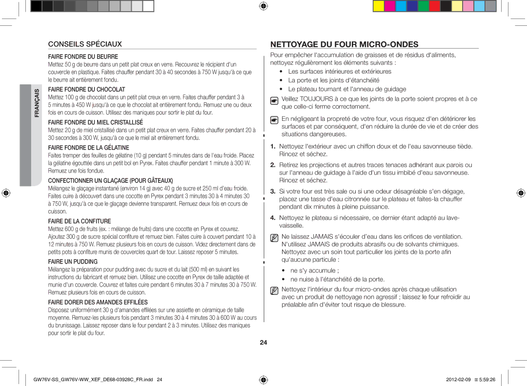 Samsung GW76N-B/XEF manual Nettoyage du four micro-ondes, Conseils Spéciaux 