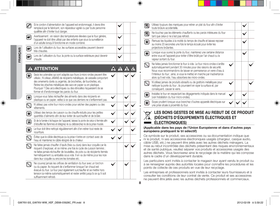 Samsung GW76N-B/XEF manual GW76V-SSGW76V-WWXEFDE68-03928CFR.indd 2012-02-09 