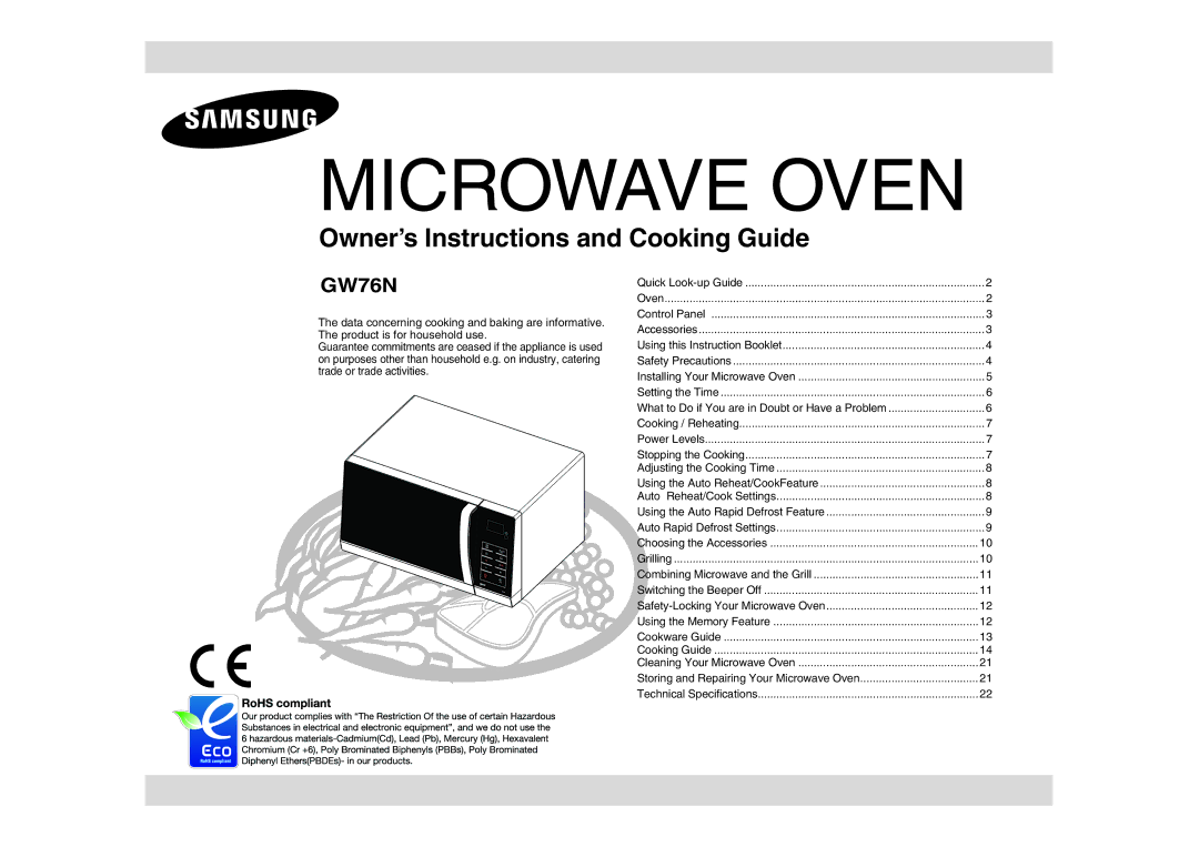 Samsung GW76N-SP/XEH, GW76N-B/XET, GW76N-S/XEO, GW76N-SX/XEH, GW76N/XEO, GW76N/XEH manual Microwave Oven 