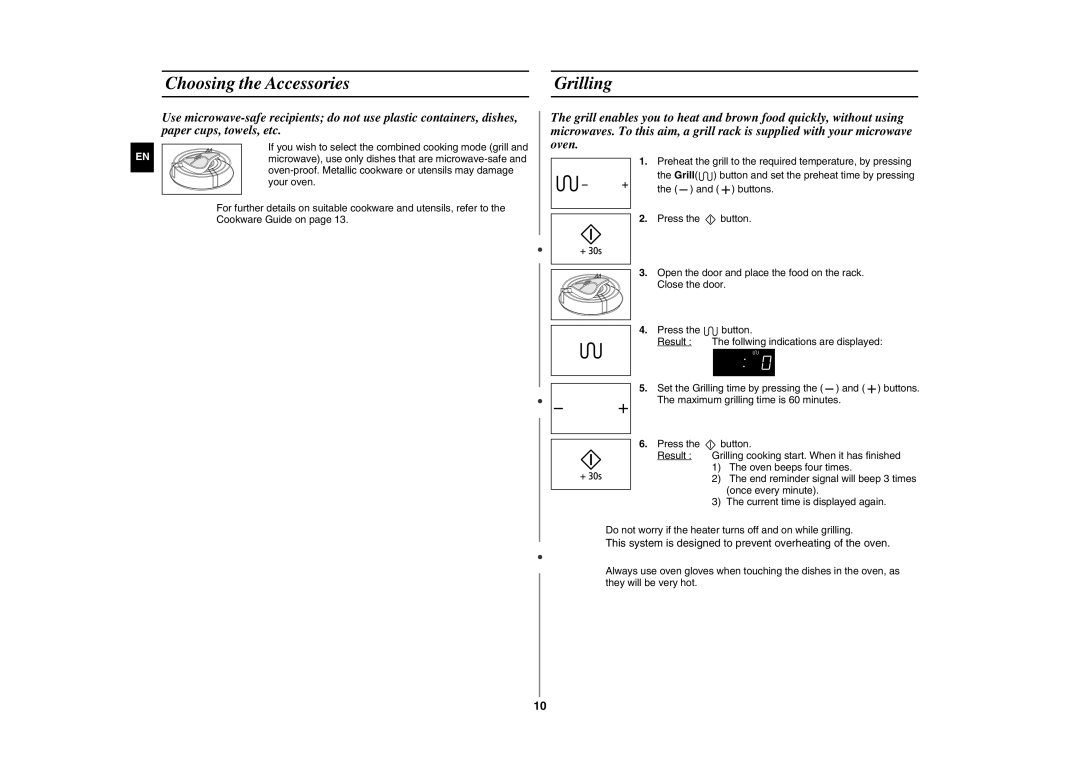 Samsung GW76N/XEO, GW76N-B/XET, GW76N-SP/XEH, GW76N-S/XEO, GW76N-SX/XEH, GW76N/XEH manual Choosing the Accessories Grilling 