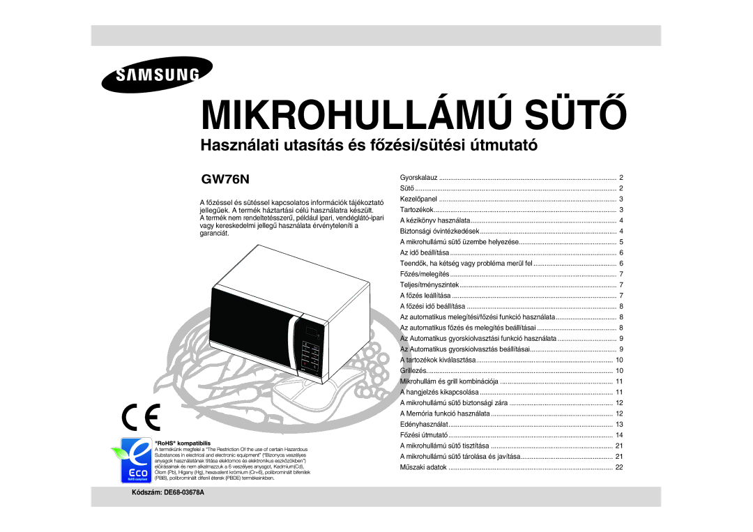 Samsung GW76N-SP/XEH, GW76N-B/XET, GW76N-S/XEO, GW76N-SX/XEH, GW76N/XEO, GW76N/XEH manual Microwave Oven 