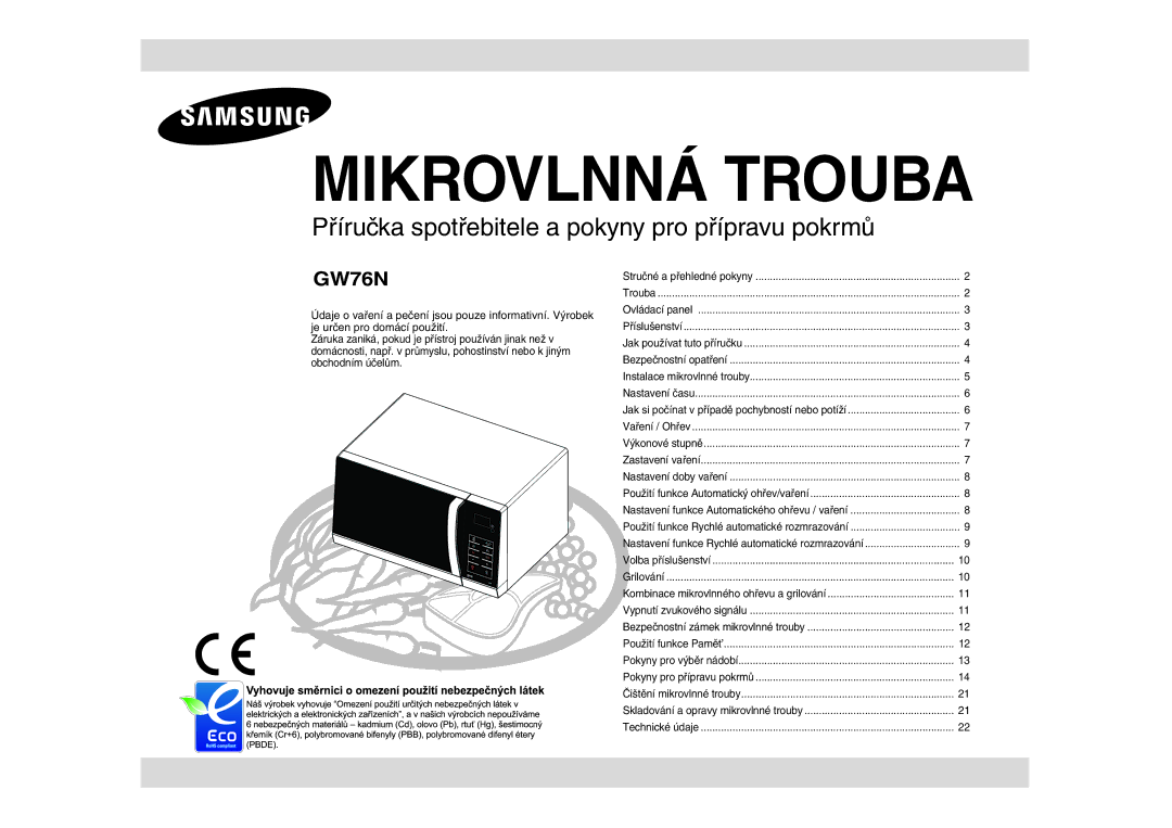 Samsung GW76N-SP/XEH manual Mikrovlnná Trouba 