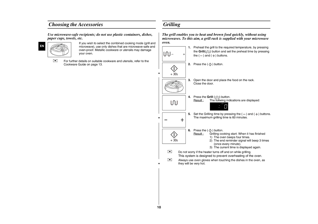 Samsung GW76NM/BOL, GW76NM-X/XEO manual Choosing the Accessories Grilling 