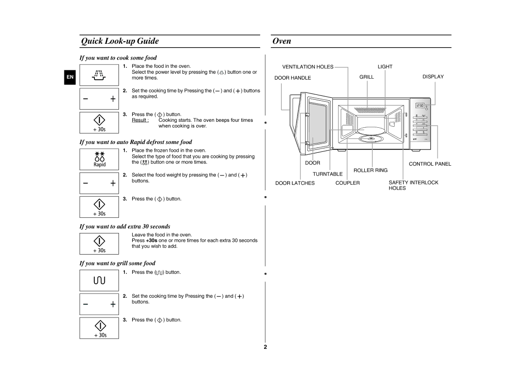 Samsung GW76NM-X/XEO, GW76NM/BOL manual Quick Look-up Guide, Oven 