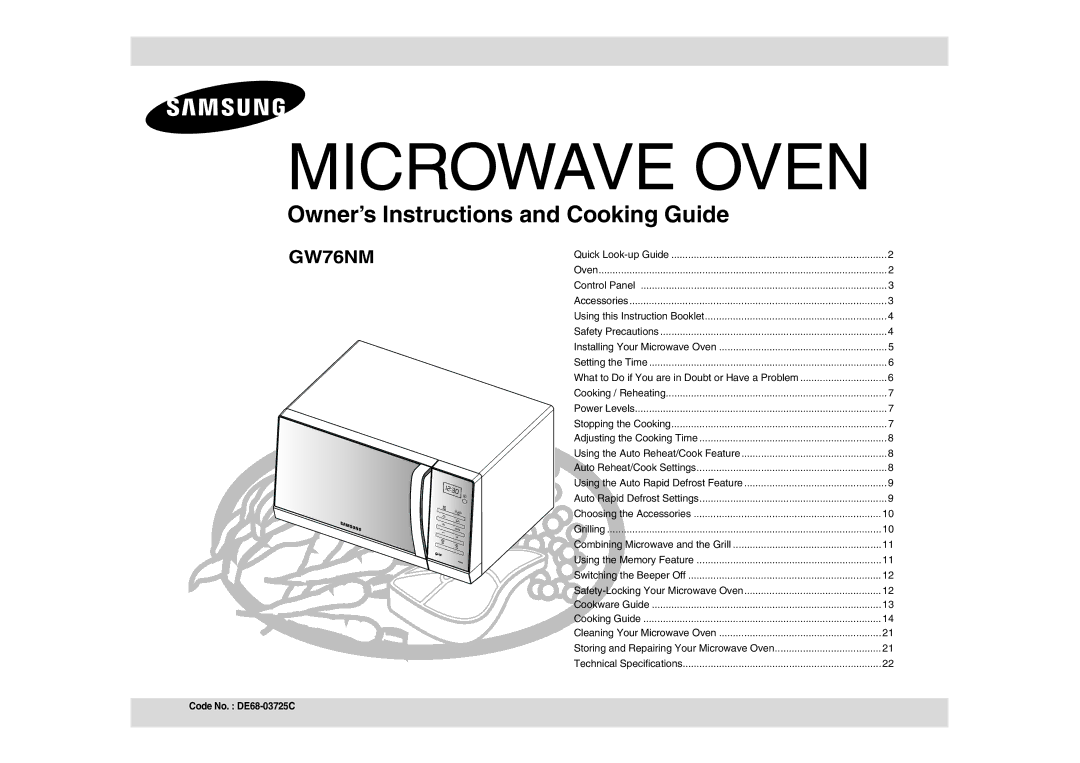 Samsung GW76NM/ELE, GW76NM/BOL manual Microwave Oven 