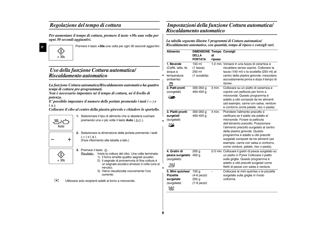 Samsung GW76NMT/XET manual Regolazione del tempo di cottura 